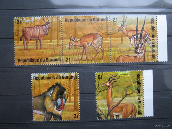 Марки - фауна, Бурунди, обезьяна, антилопы