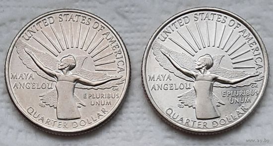 США 25 центов (квотер) 2022 г. Выдающиеся женщины Америки. Майя Анжелу. Двор P и D. Первая монета серии. Цена за 1 шт.