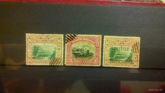 Марки, Британские колонии - Северное Борнео, 1902, транспорт, паровозы, железная дорога, архитектура, с надпечаткой