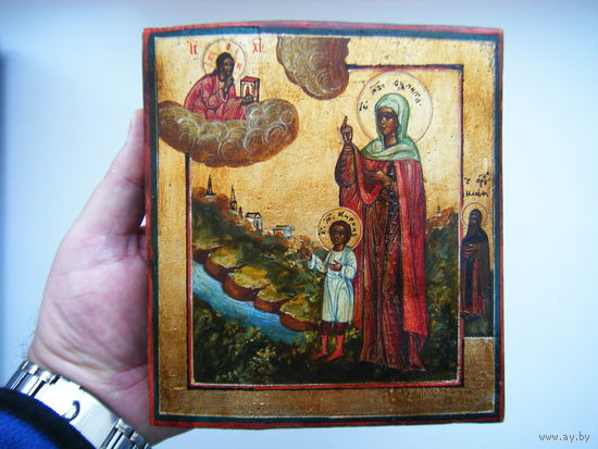Рукописная икона "Св. Муч. Кирик и Улита". 16,5см.х15см.
