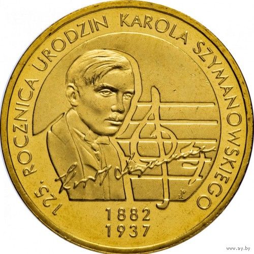 Польша 2 злотых, 2007 125 лет со дня рождения Кароля Шимановского UNC