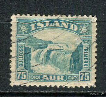 Исландия - 1931/1932 - Водопад Гюдльфосс 75А - [Mi.155] (есть тонкое место) - 1 марка. Гашеная.  (Лот 17Dg)