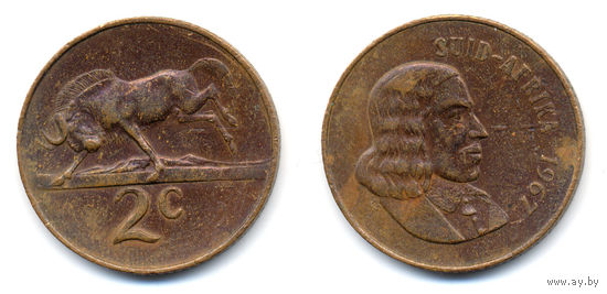 ЮАР 2 ЦЕНТА 1967 KM 66.1 бронза