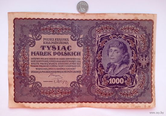 Werty71 Польша 1000 огромных марок польских 1919 Костюшко не злотых банкнота 1 2