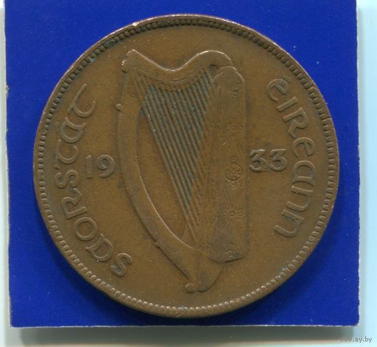 Ирландия 1 пенни 1933 , нечастый год