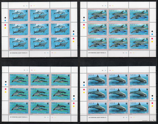 Дельфины Ниуэ (Новая Зеландия) 1993 год серия из 4-х марок в малых листах (9 серий)