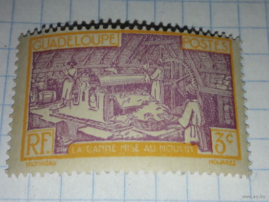 Французская Гваделупа 1928 Стандарт. Сахарный тростник на мельнице. Чистая марка.