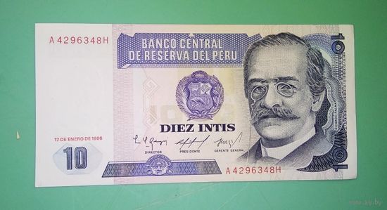 Банкнота 10 инти Перу 1986 г.