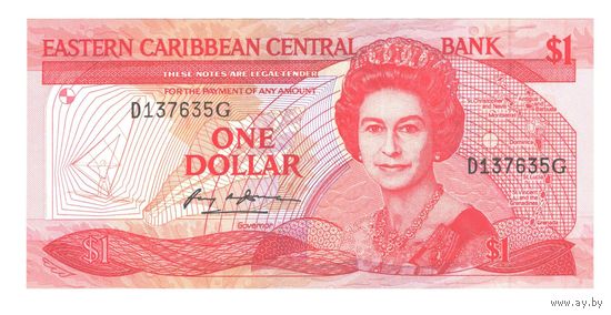 Восточные Карибы 1 доллар 1988 года. Тип Р 17g. Буква G (Гренада). Состояние XF+/aUNC!