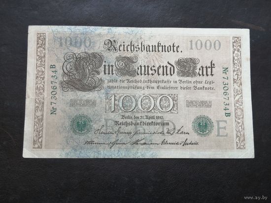 Германия 1000 марок 1910 зеленая печать