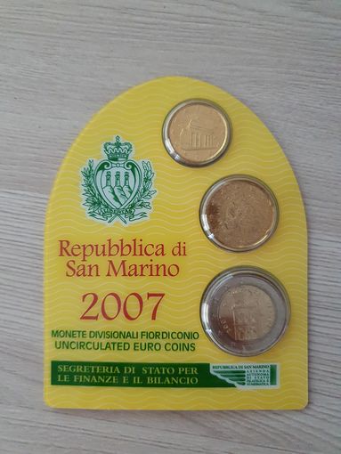 Сан Марино набор 2 евро, 20 центов, 10 центов 2007 года, Блистер!
