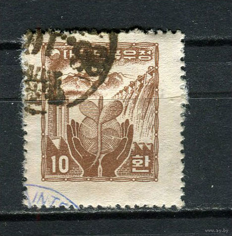 Южная Корея - 1955 - Реконструкция 10H - [Mi.186] - 1 марка. Гашеная.  (Лот 92Ei)-T5P20