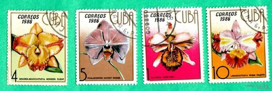 Марки-Куба-1986- Орхидеи-Каттлея Hardyana-Brassolaeliocattleya-фаленопсис-Laeliocattleya.