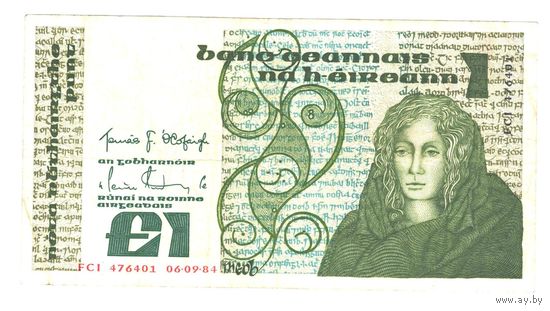 Ирландия 1 фунт 1984 года. Тип Р 70c. Состояние XF-