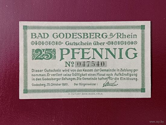 Германия 25 пфеннингов (Бад Годесберг) 1920