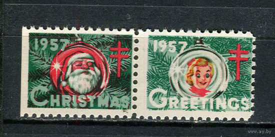 США - 1957 - Рождество и Новый год - сцепка - 2 виньетки. MNH.  (LOT EB2)-T10P34