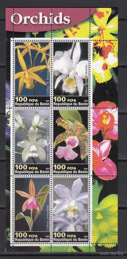 Цветы Орхидеи Растения Флора 2003 Бенин MNH полная серия 6 м зуб