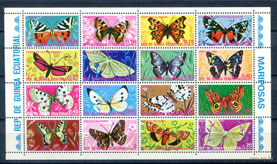 Экваториальная Гвинея - 1975г. - Бабочки - полная серия, MNH, немного погнут правый верхний уголок [Mi 736-751] - 1 малый лист