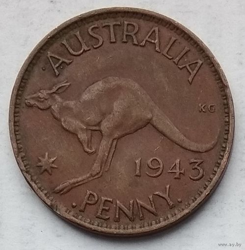 Австралия 1 пенни 1943 г. "I" ниже бюста. Точка перед и после "PENNY"
