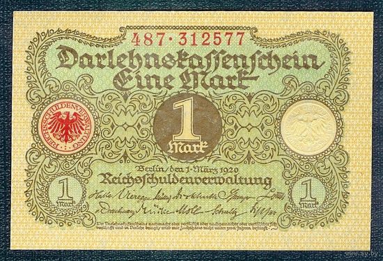 Германия, 1 марка 1920 год. UNC