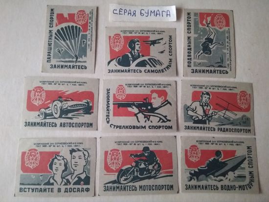 Спичечные этикетки ф.Борисов. ДОСААФ. 1964 год