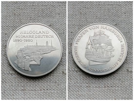 Медаль, Германия 1980 (Helgoland)90-летия архипелага Гельголанд в Германии.Корабль