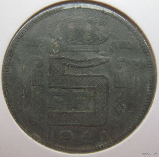 Бельгия 5 франков 1941 г. Der Belgen. В холдере (gk)