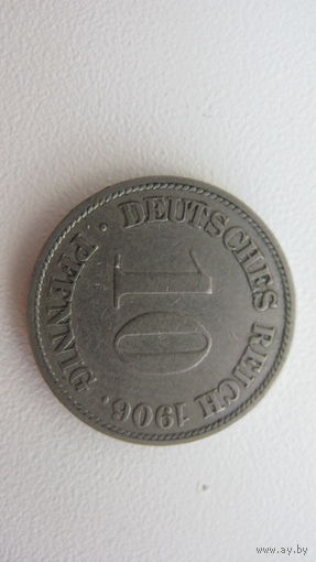 Германия 10 пфеннигов 1906 G ( Очень редкий монетный двор )